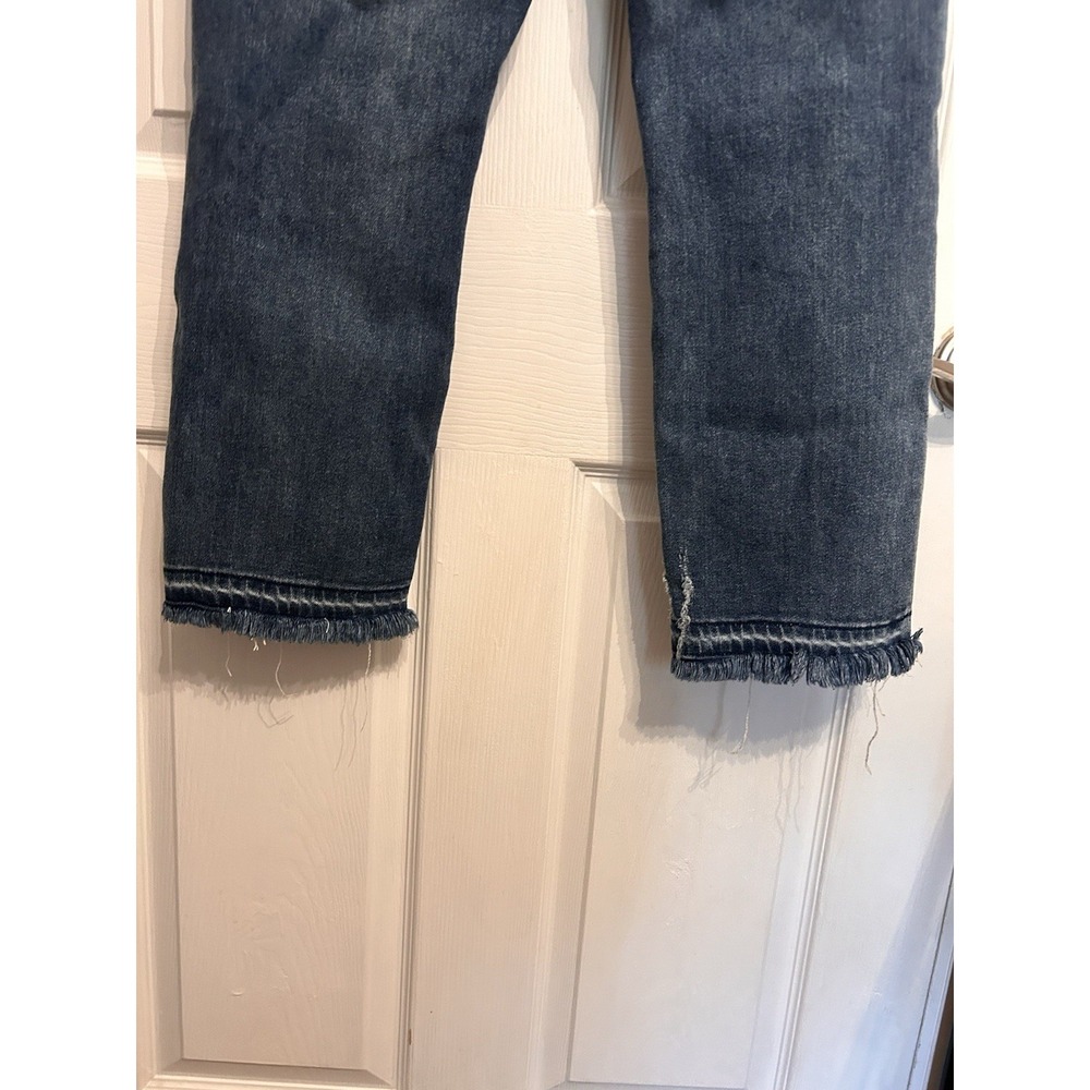 Judy Blue 7/28 Straight Fit Dark Wash Distress Raw Hem Blue Jeans Denim - Picture 10 of 13